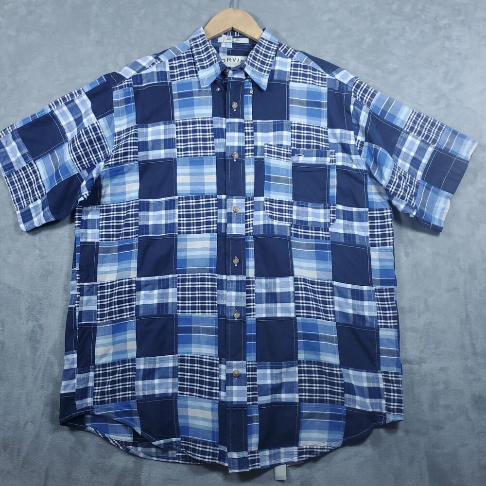Orvis Button Down Shirt Mens Med Multicolor Patchwork Plaid Cotton Casual Summer